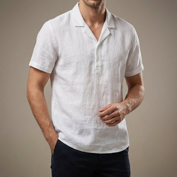 Tailored Slim-Fit Short-Sleeve Shirt with Elegant Lapel Collar